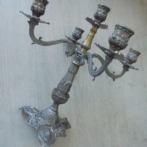 Baroque Style Old Candlestick with Five Arms Used