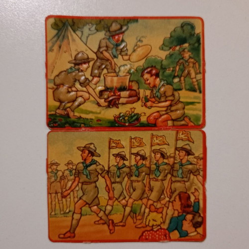 Scout decals used, two pieces, 1930s-1950s era