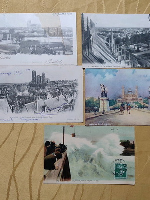 French postcards used, pack of 5, 1904-1908 with stamp