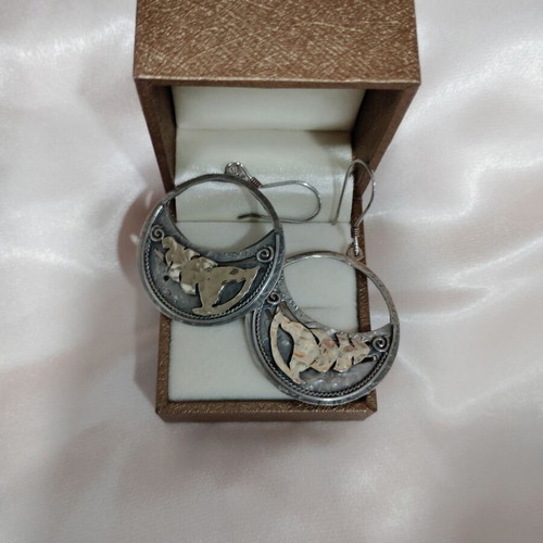 Handmade 925 Silver Earrings with 14k Gold Leaf, like new