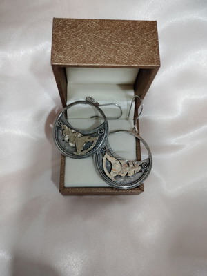 Handmade 925 Silver Earrings with 14k Gold Leaf, like new