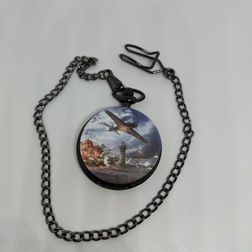 Vintage Pocket Watch WWII Air Force Spitfire quartz, like new