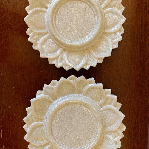 Set of three marble candlesticks like new