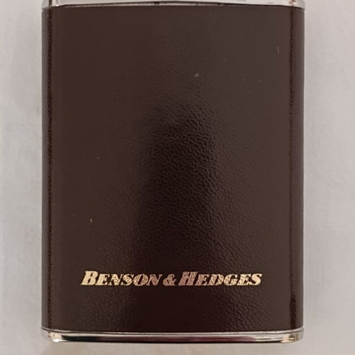 Benson & Hedges 3oz hip flask used, stainless steel with leatherette