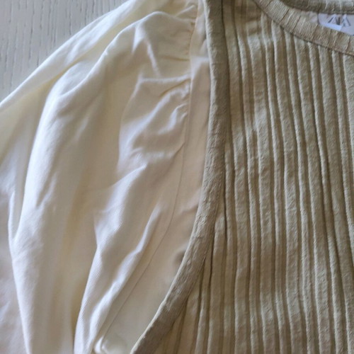 Zara white blouse shirt with sewn beige rib vest 14 years like new