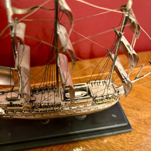 Set of 3 metal sailing ships used, vintage captain's collection