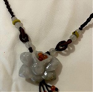Carved stone lotus flower necklace