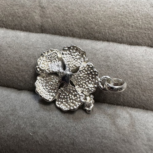 Vintage 3D Hibiscus Flower Sterling Silver Pendant LJG