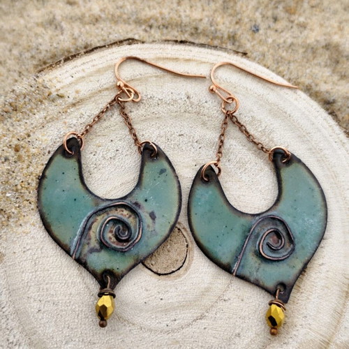 Vintage enameled spiral earrings, handmade unique design