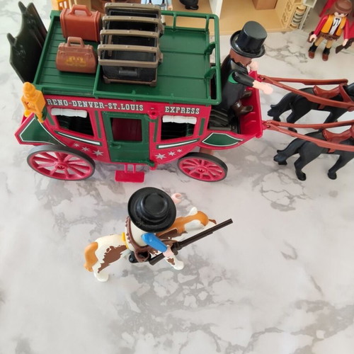 Playmobil Western Mega Lot used with Sheriff, Bank, Stagecoach & 13 Figures