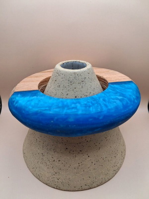 Coffee dripper V60 stoneware handmade with oak wood and blue pearl resin holder