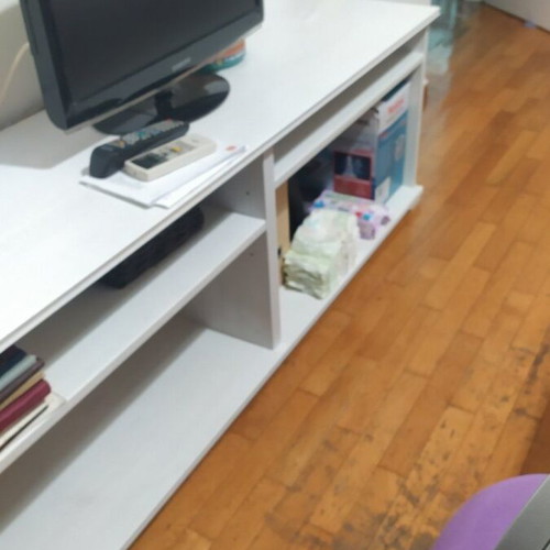 White TV stand with adjustable shelves