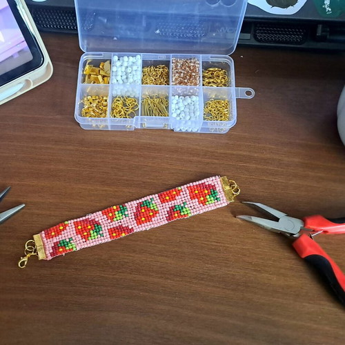 Women's bracelet with strawberries new, handmade