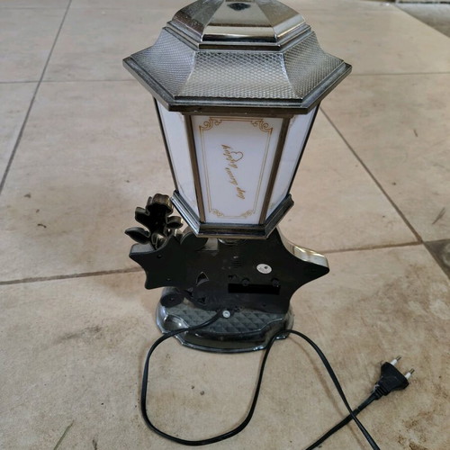 Plastic vintage table lamp with clock used