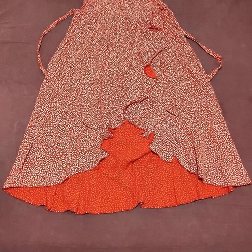 Midi asymmetrical skirt like new, red with small floral print, size M