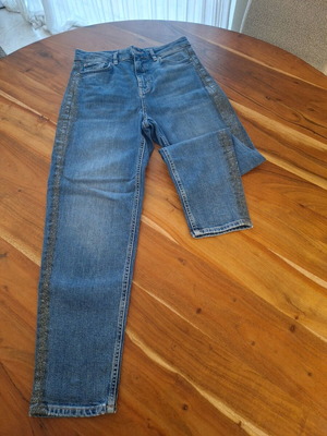 Γυναικείο τζιν Marks & Spencer UK 10 Regular μπλε denim με διακοσμητική ρίγα σαν καινούργιο