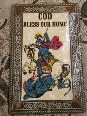 Handmade Saint George image new, marquetry technique