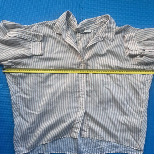 Zara Oversized Neutral Striped Button-Up Shirt Size XL Like New