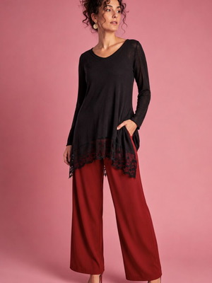 Spiga black wool blouse with lace detail, like new, size L-XL