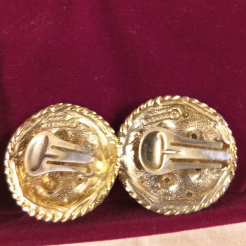 D' Orlan earrings used, Byzantine-Etruscan design with colored rhinestones