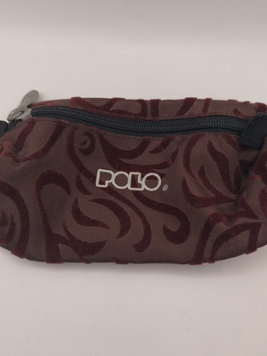 Polo school pencil case like new, burgundy velvet with designs