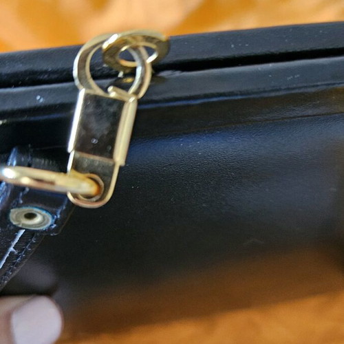 Evening leather envelope shoulder bag like new, black, 1970s