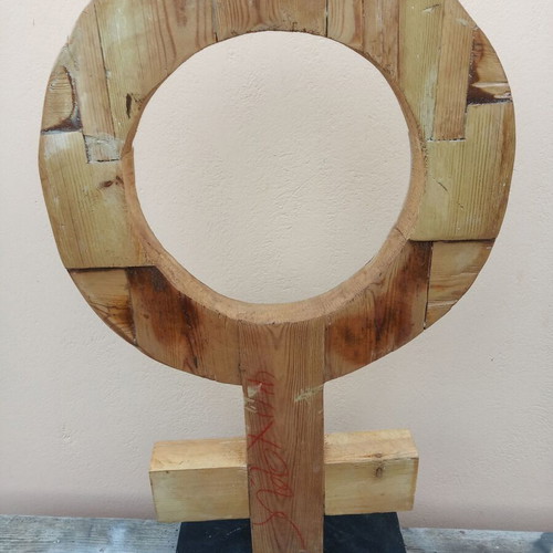 Female Symbol artwork new from recycled wood and granite