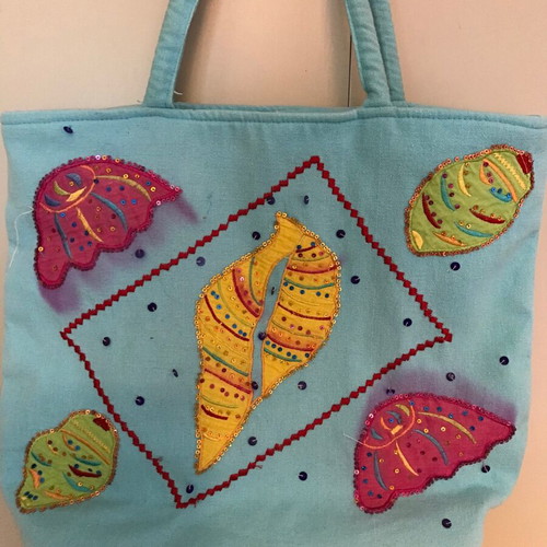 Boho shoulder bag Totem like new, turquoise cotton with shells