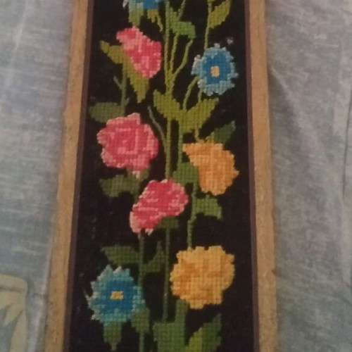 Vintage embroidered paintings used, set of 2 without glass