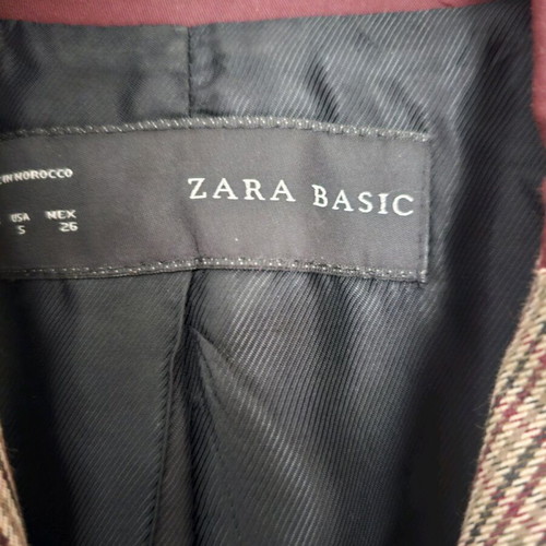 Zara checked jacket used with burgundy details, size S