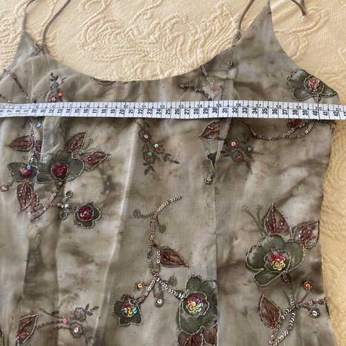 Evening dress like new, silk with embroidery and transparency, size M