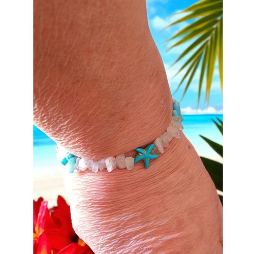 Handmade bracelet with quartz, coral, hematite semi-precious stones new