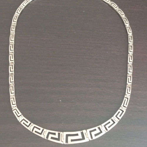 Silver vintage necklace ancient Greek style with meander shape 925