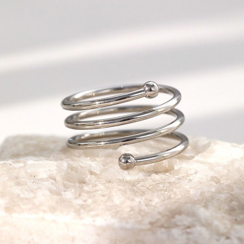 Spiral ring stainless steel silver new