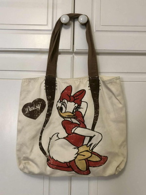 Τσάντα ώμου Disney Daisy μεταχειρισμένη, βαμβακερή υπόλευκη