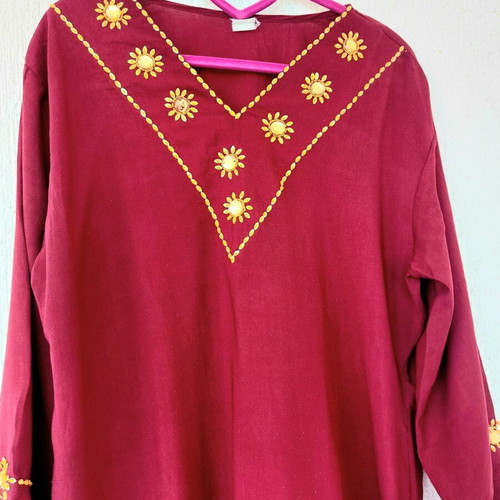 Bordeaux maxi kaftan dress with stones and beads, one size