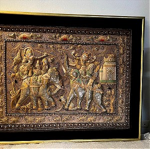 Πίνακας κεντητός χειροποίητος ινδικός με ξύλινη κορνιζα