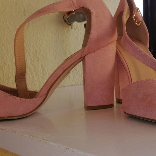Pink heels used with strap and square heel size 38