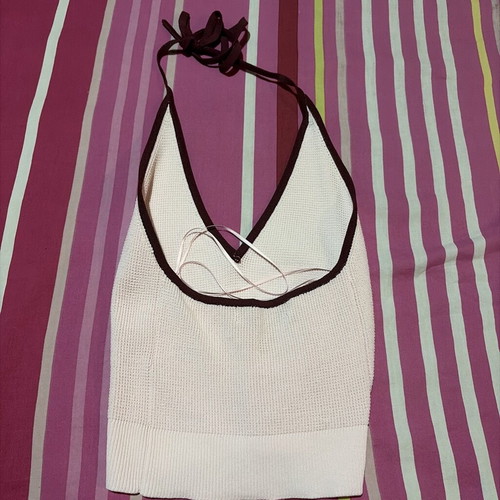 Bershka Light Pink Halter Crop Top Like New with Brown Burgundy Trim