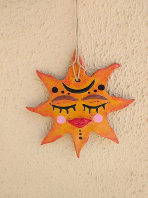 Handmade hanging clay sun new