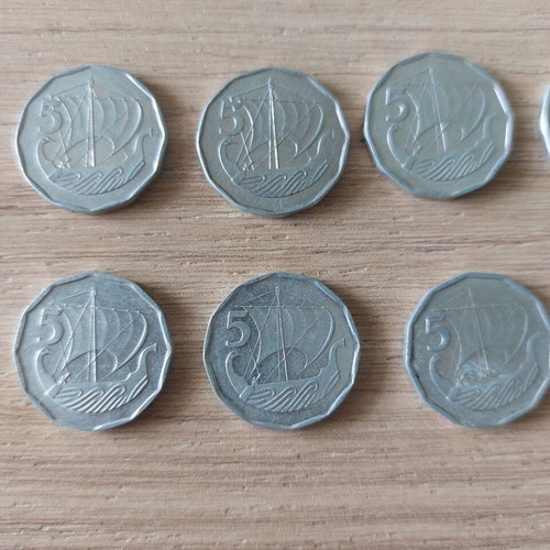 5 mils Cyprus coins used, pack of 10 from 1982