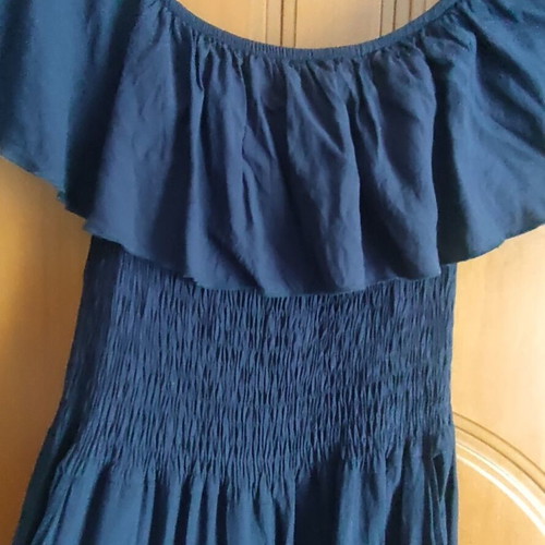 Navy Blue Off-Shoulder Jumpsuit XL/XXL with Ruffles and Pockets like new