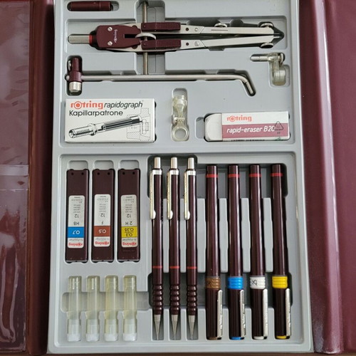 Rotring High Tech Set with 4 rapidographs, mechanical pencils and accessories, drawing bag