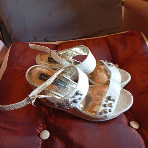 Replay leather platform sandals size 38 used, white beige
