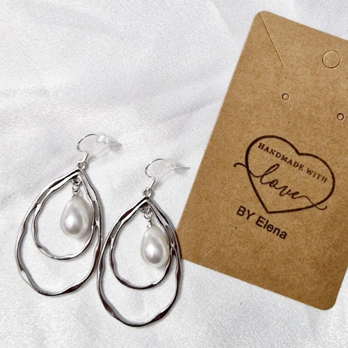 Handmade drop earrings new, with artificial pearl and silver hook