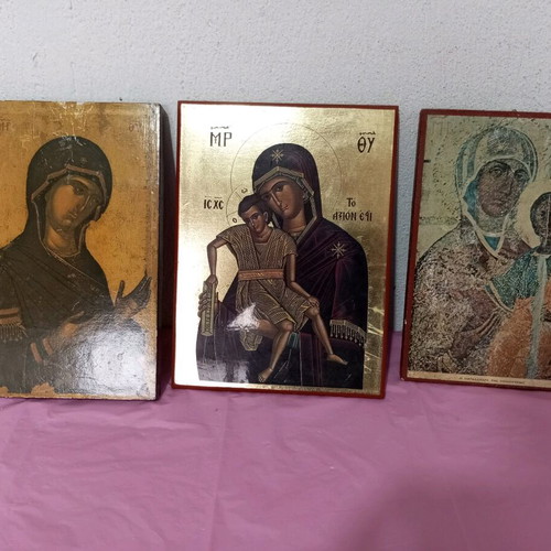 Wooden icons used, set of three
