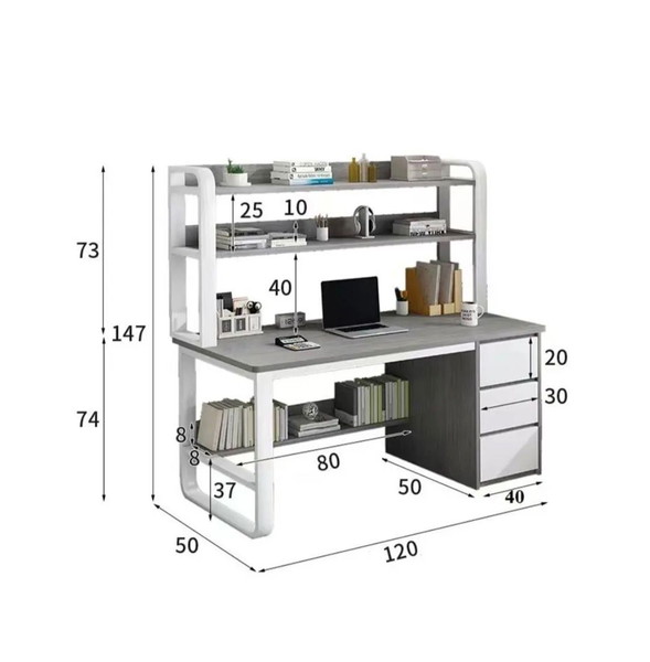 Γραφείο Soco pakoworld με ραφιέρα-MDF γκρι-λευκό 120x50x147εκ