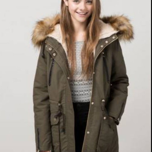 Zara women's khaki parka jacket like new with fur lining medium