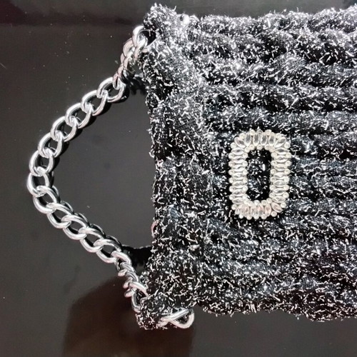 Handmade knitted handbag new with silver chain