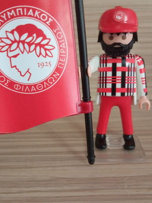 Playmobil Olympiakos Fan Figure like new with flag